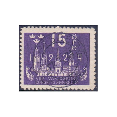Sverige. 1924. Verdenspostkongres, 15 Øre, AFA nr. 161 **   postfrisk stemplet FDC st,