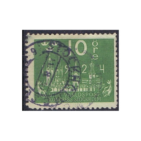 Sverige. 1924. Verdenspostkongres, 10 Øre, vm Bølgelinie, AFA nr. 160y **   postfrisk stemplet FDC st,