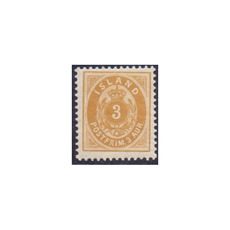 Island. 1901. 3 Aur. (Stort 3-tal) AFA nr. 22 **  postfrisk st. stemplet FDC