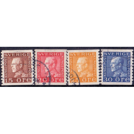 Sverige. 1936. Båndmærker 15-30 Øre, HVIDT papir, AFA nr.  244-47 st.  postfrisk stemplet FDC st,