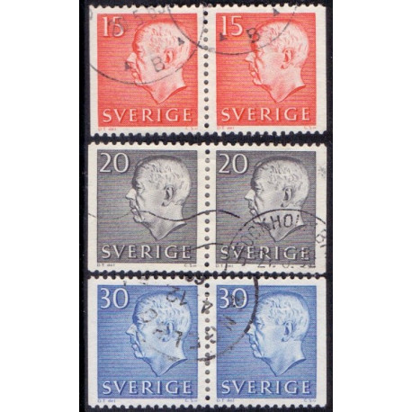 Sverige. 1961. Kong Gustav komplet sæt i parstykker. AFA 474Cv-76Ch ** postfrisk stemplet FDC st,