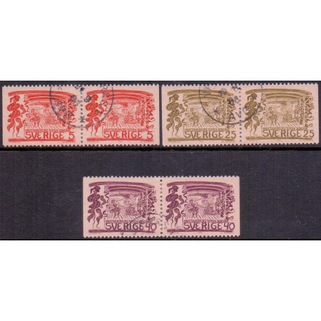 Sverige. 1966. Drottningholm Teatret. 5-40 Øre. AFA nr. 561Cv-563Ch ** (3 par)  postfrisk stemplet FDC st,