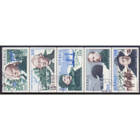 Sverige. 1973. Opdagelserejsende, i 5 stribe, AFA nr. 816-20 **   postfrisk stemplet FDC st,
