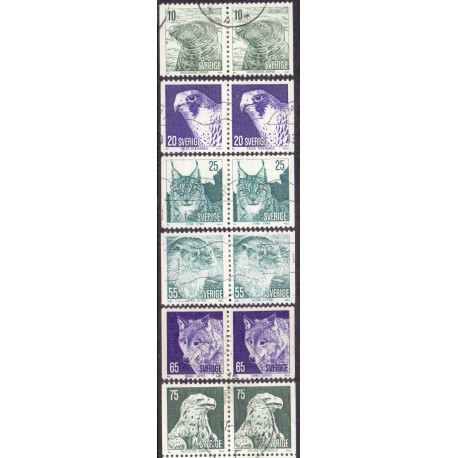 Sverige. 1973. Dyrebeskyttelse i parstykker, AFA nr. 823Cv-828Ch ** (6 par)    postfrisk stemplet FDC st,