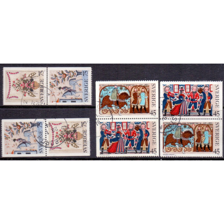 Sverige. 1973. Almuemalerier i parstykker, AFA nr. 834-37 ** (4 par)   postfrisk stemplet FDC st,