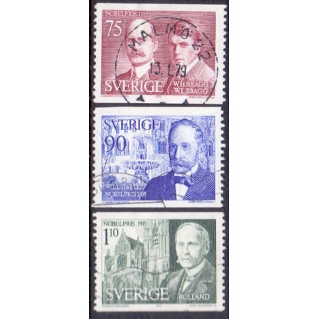 Sverige. 1975. Nobelpristagere 1915 75 Øre-1,10 Kr. AFA nr. 938-40 **    postfrisk stemplet FDC st,