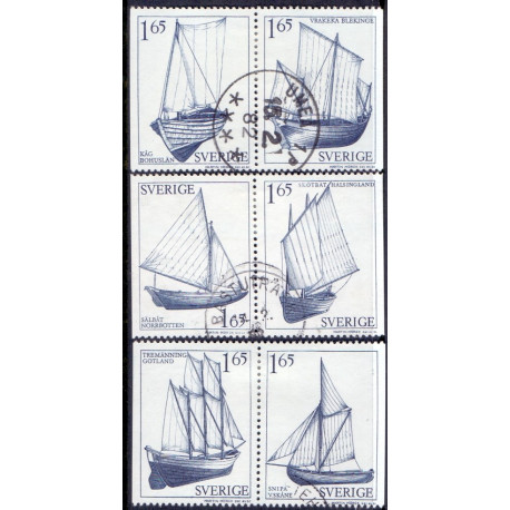 Sverige. 1981. Sejlskibe. AFA nr. 1152-57 postfrisk parstykker stemplet  hæfte FDC parstykkke