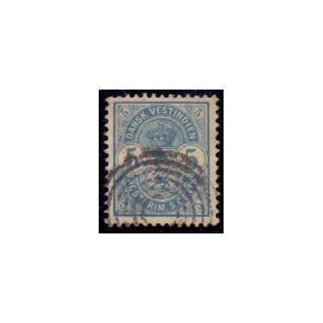 DWI. 1900. 5 cent blå. AFA nr 17 med udenlandsk 6 ring-stempel (Canada ?)