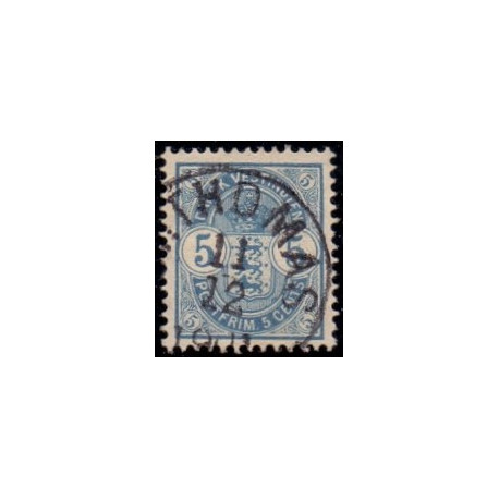 DWI. 1900. 5 cent blå. AFA nr 17 med variant: Dråbe over e i cent stemplet