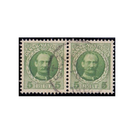 DWI. 1907-08. Kong Fred. VIII 5 bit. AFA nr 36 st. parstykke
