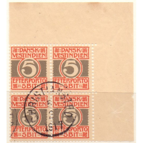 DWI. Portomærker 1905. 5 bit. AFA nr. 5 i marginal 4-blok stemplet