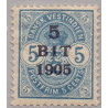 DWI. 1905. Provisorier 5 BIT/5 c. AFA nr 34 med plet mellem 0 og 5 cent *