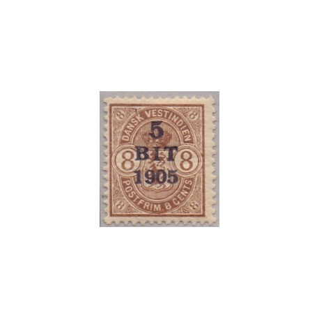 DWI. 1905. Provisorier 5 BIT/8 c. AFA nr 35 med brud mellem M . 8 *