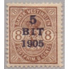 DWI. 1905. Provisorier 5 BIT/8 c. AFA nr 35 med brud mellem M . 8 *