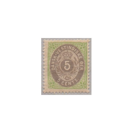 DWI. 1876-1901. 5 Cents, grøn/grå. AFA nr 10 med hvid plet i 5 tal *