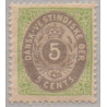 DWI. 1876-1901. 5 Cents, grøn/grå. AFA nr 10 med hvid plet i 5 tal *