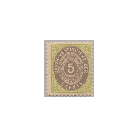 DWI. 1876-1901. 5 Cents, grøn/grå. AFA nr 10By medmanglende ovalrammelinie tv.*