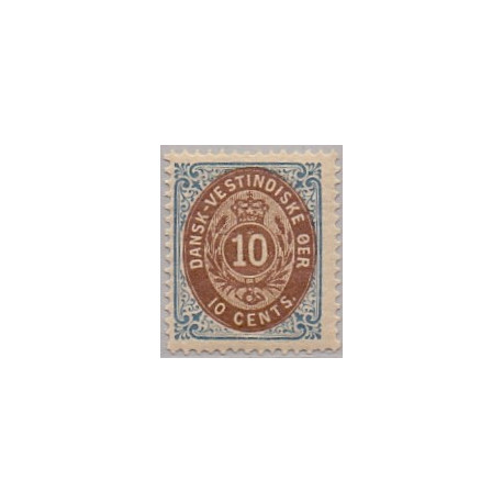 DWI. 1876-1901.  10 Cents, blå/lysbrun. AFA nr 11 med klumpfod på R *