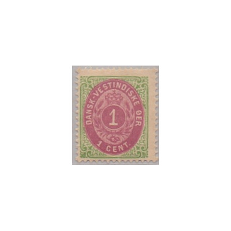 DWI. 1873-1902.  1 Cent, grøn/rødbrun AFA nr. 5 afskåret T i cent *