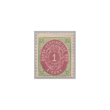DWI. 1873-1902.  1 Cent, grøn/rødliglilla. omv. rm. AFA nr. 5By med hak i SØ vifte **