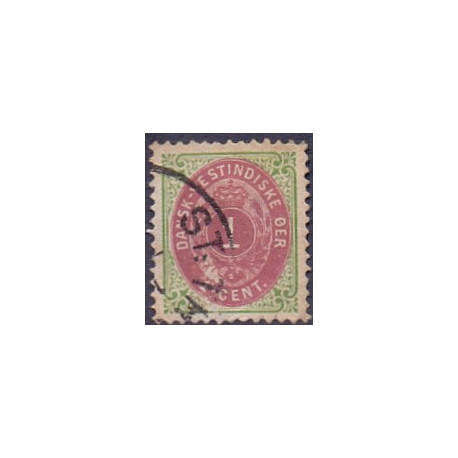 DWI. 1873-1902.  1 Cent, grøn/rødliglilla. omv. rm. AFA nr. 5By farveløsplet under stempel
