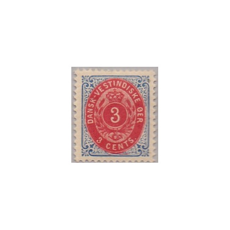 DWI. 1873-1902.  3 Cent, indigo/karminrosa, omv. rm. AFA nr 6By extra rød farve i syd *