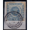 1854. 2 Skilling, blå, AFA nr. 3  stemplet/used på lille klip, postfrisk, ubrugt, stemplet