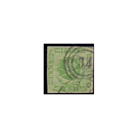1854. 8 Skilling, grøn, AFA nr. 5 **/MNH, postfrisk, ubrugt, stemplet