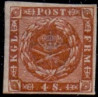 1858. 4 Skilling, brun, AFA nr. 7 **/MNH, postfrisk, ubrugt, stemplet