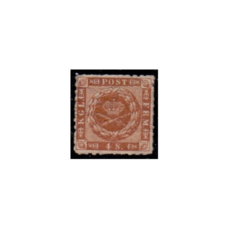 1863. 4 Skilling, brun, AFA nr. 9 **/MNH, postfrisk, ubrugt, stemplet