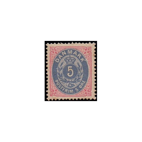 1875. To-farvede 5 øre AFA nr. 24, postfrisk Ubrugt stemplet