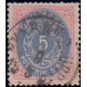 1875. To-farvede 5 øre AFA nr. 24, postfrisk Ubrugt stemplet