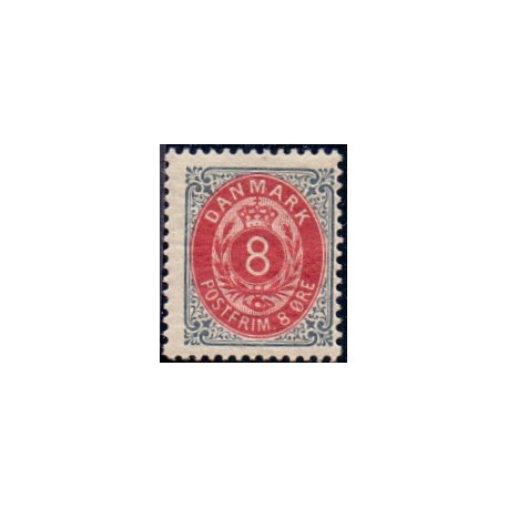 1875. To-farvede 8 øre AFA nr. 25, postfrisk   Ubrugt stemplet