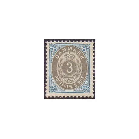 1895-1901. To-farvede 3 øre AFA nr. 22B, postfrisk Ubrugt stemplet