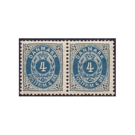 1895-1901. To-farvede 4 øre AFA nr. 23By, omvendt ramme, postfrisk parstykke