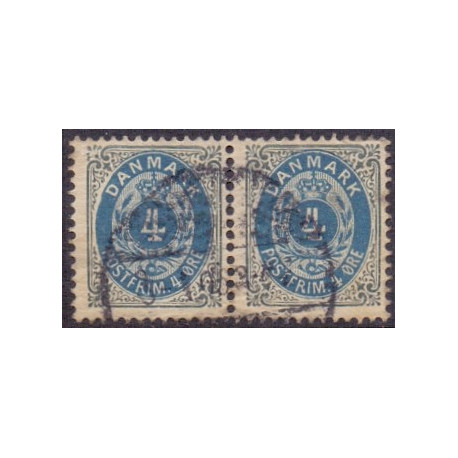 1895-1901. To-farvede 4 øre AFA nr. 23By, omvendt ramme, stemplet parstykke