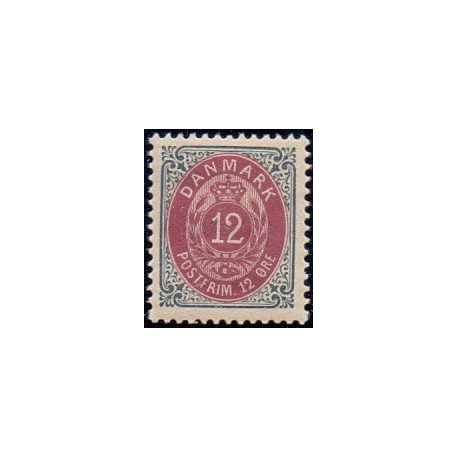 1875. To-farvede 12 øre AFA nr. 26, postfrisk  Ubrugt stemplet