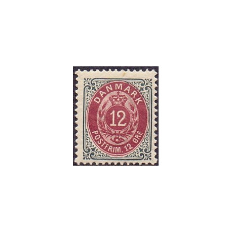 1895-1901. To-farvede 12 øre AFA nr. 26B, postfrisk Ubrugt stemplet