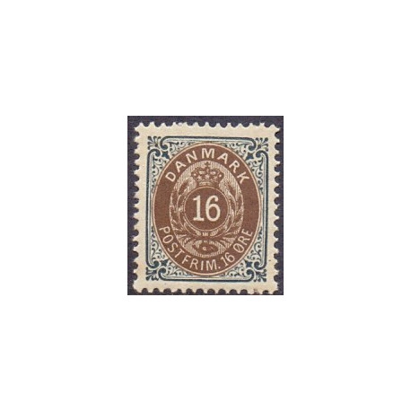 1895-1901. To-farvede 16 øre AFA nr. 27B, postfrisk Ubrugt stemplet