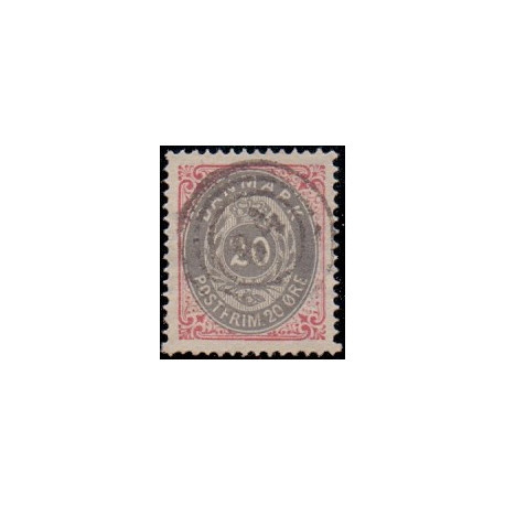 1875. To-farvede 20 øre AFA nr. 28y, omvendt ramme, postfrisk   Ubrugt stemplet