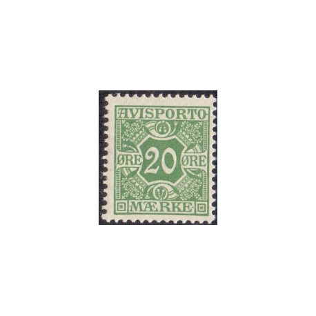 Avisporto. 1907. 20 Øre, grøn, AFA. nr. 5,  ubrugt, postfrisk, stemplet