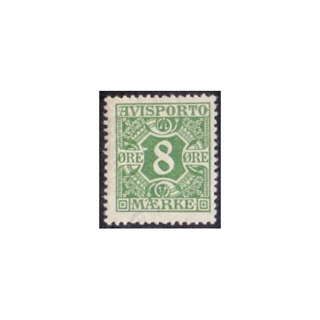 Avisporto. 1914-15. 8 Øre, grøn, AFA. nr. 14  ubrugt, postfrisk, stemplet