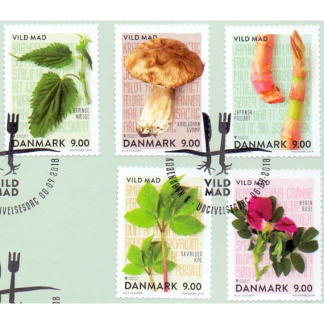 2018. Vild mad, AFA nr. 1941-45, postfrisk   Stemplet FDC