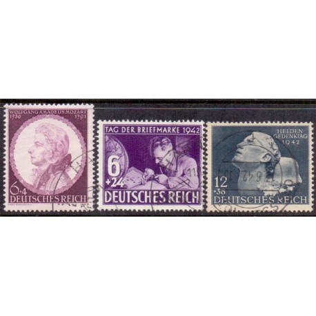 Rige. 1942. Mozart, Frimærket dag & Heltemindedagen. AFA nr. 801-03 **     st. used