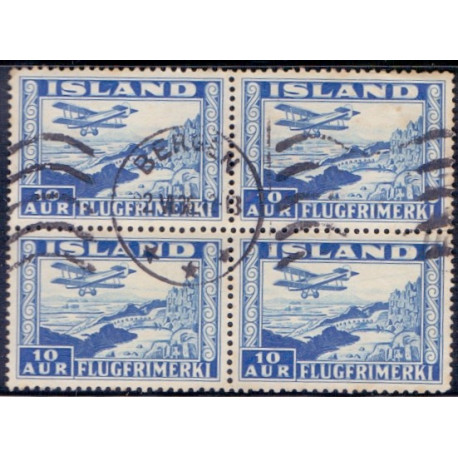 Island. 1934. Luftpost 4-blok stemplet BERGEN AFA nr 175