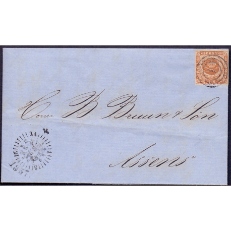 1854. 4 skilling, 4 tryk, brev fra København til Assens 