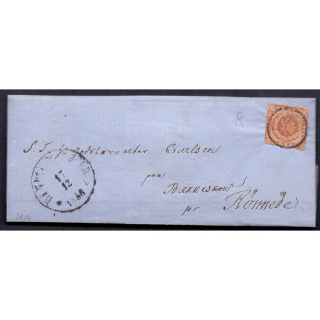 1854. 4 skilling, brev til Rønnede sendt med skib, indvendigt dateret 16.12.1856
