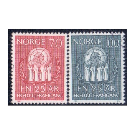 Norge. 1970. Forenede nationer 25 års-jubilæum. AFA nr. 624-25 ** stemplet postfrisk FDC