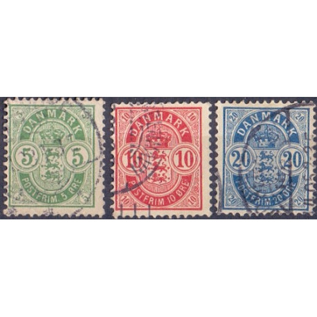 1895. Våbentype, 5-20 Øre, Vm. II AFA nr. 34B-36B,  postfrisk Stemplet FDC