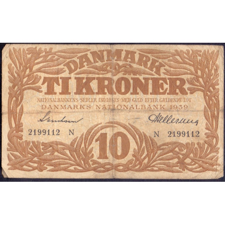 Danmark. 10 kr. Sieg 104 DOP 119 Pick 26 1939 N  VF